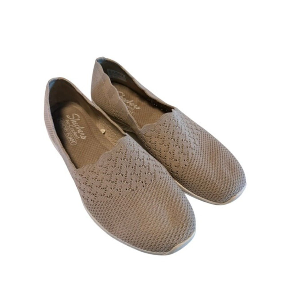 Skechers Womens 49481 Taupe Knit Scalloped Air-Cooled Memory Foam Flats Size 9.5